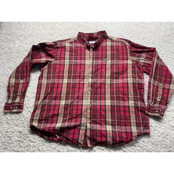 Columbia Men's 2XL Red Plaid Long Sleeve Button-Down Shirt Casual Fall Winter - Picture 1 of 8